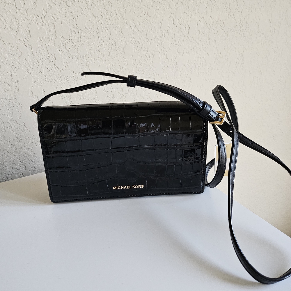 Michael Kors Black Croc Embossed Crossbody Bag